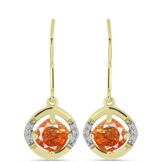 Cercei din Argint 925 Placat cu Aur ( 2.42 grame ) cu Piatra Soarelui Oregon și Topaz Alb 1.93 Carate