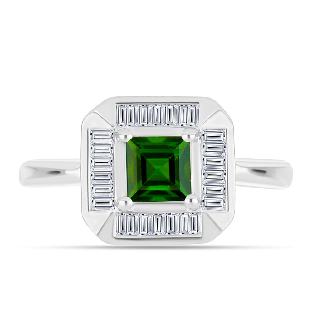Inel din Argint 925 ( 3.46 grame ) cu Cromdiopsid și Zircon Alb 1.47 Carate