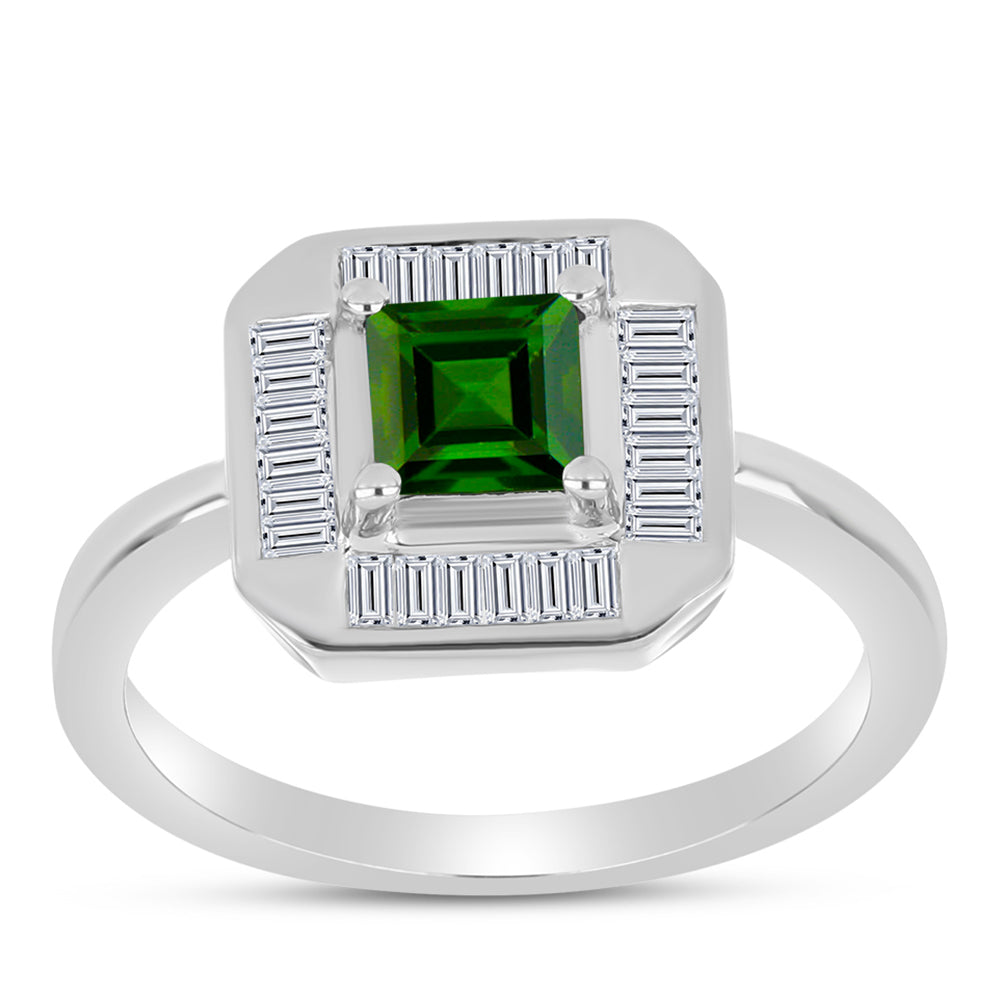 Inel din Argint 925 ( 3.46 grame ) cu Cromdiopsid și Zircon Alb 1.47 Carate 3 