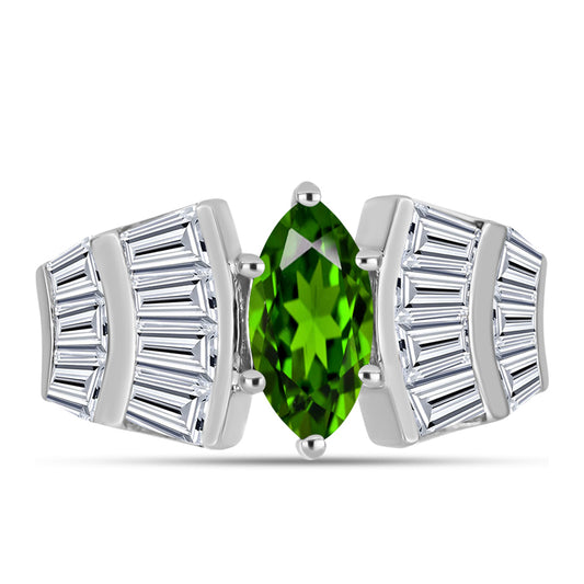 Inel din Argint 925 ( 4.21 grame ) cu Cromdiopsid și Topaz Alb 4.1 Carate