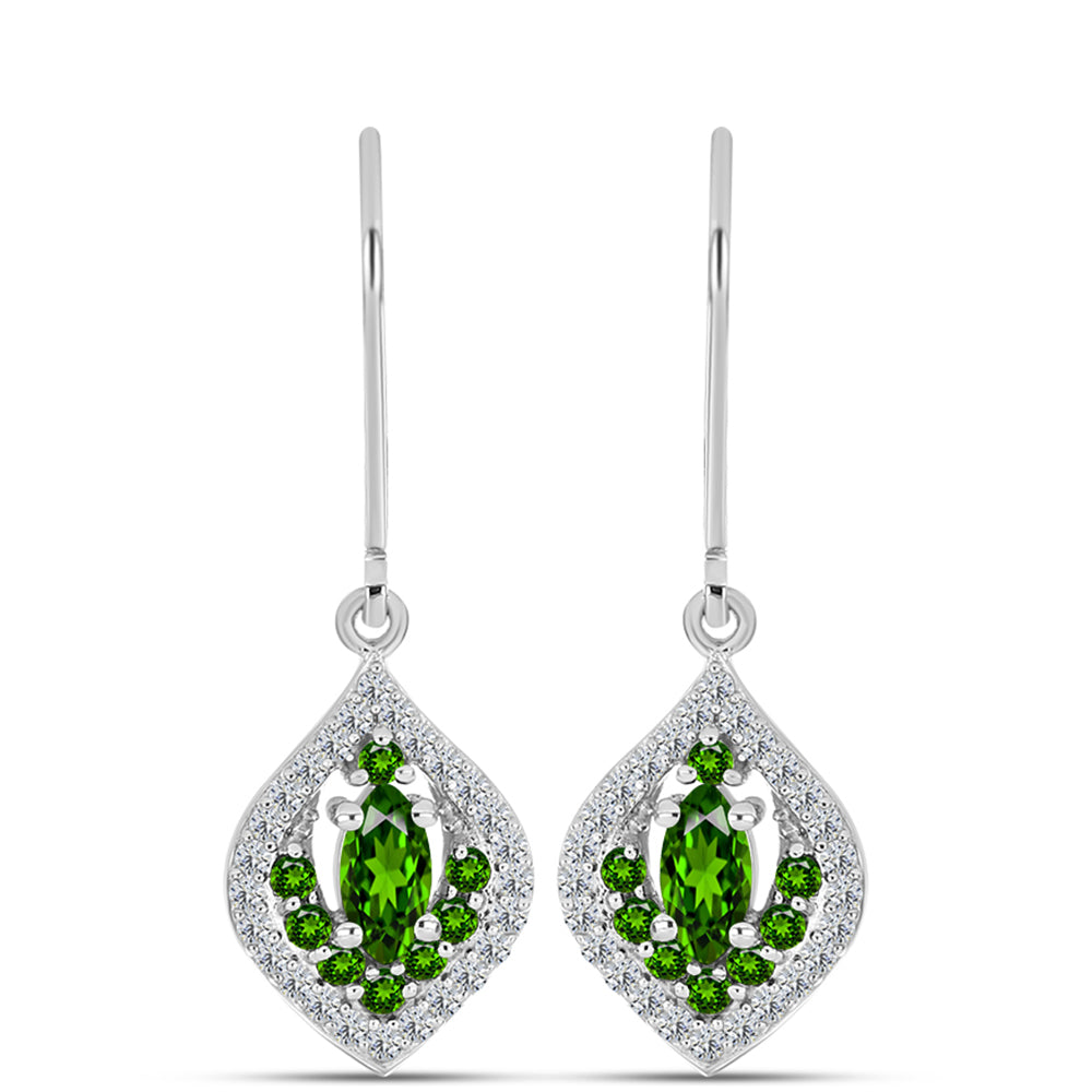 Cercei din Argint 925 ( 2.55 grame ) cu Cromdiopsid și Topaz Alb 1.17 Carate 3 