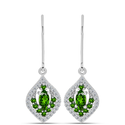 Cercei din Argint 925 ( 2.55 grame ) cu Cromdiopsid și Topaz Alb 1.17 Carate