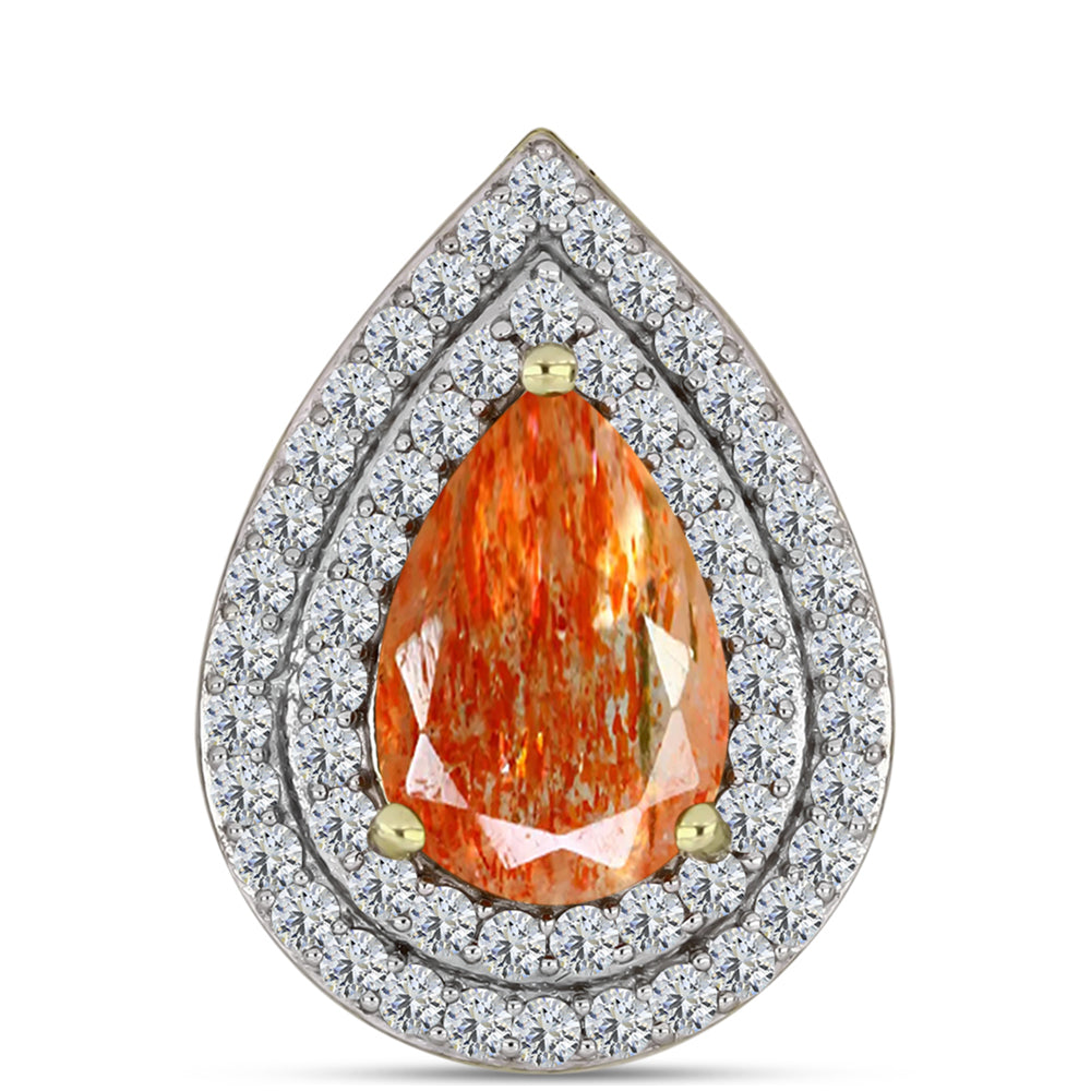 Pandantiv din Argint 925 Placat cu Aur ( 2.5 grame ) cu Piatra Soarelui Oregon și Topaz Alb 3.49 Carate