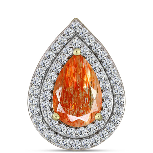 Pandantiv din Argint 925 Placat cu Aur ( 2.5 grame ) cu Piatra Soarelui Oregon și Topaz Alb 3.49 Carate