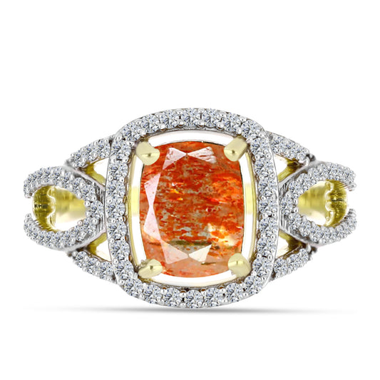 Inel din Argint 925 Placat cu Aur ( 3.55 grame ) cu Piatra Soarelui Oregon și Topaz Alb 2.19 Carate