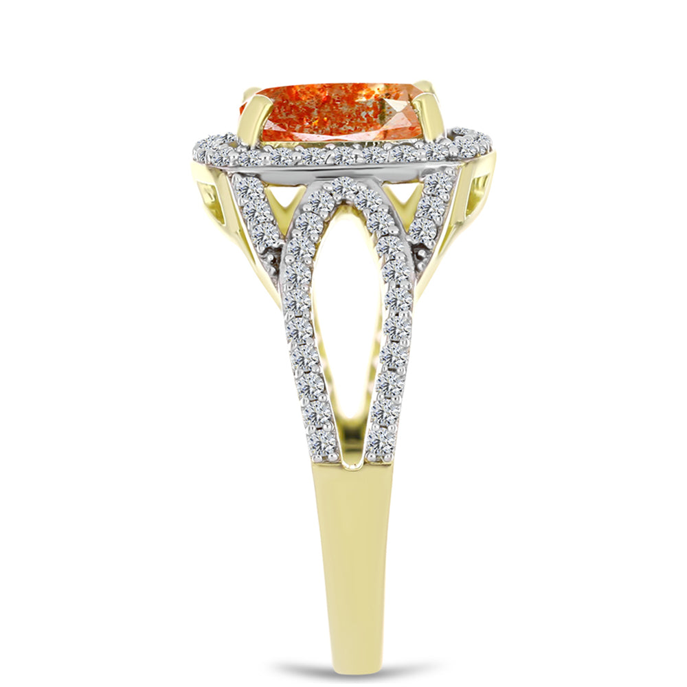 Inel din Argint 925 Placat cu Aur ( 3.55 grame ) cu Piatra Soarelui Oregon și Topaz Alb 2.19 Carate 4 
