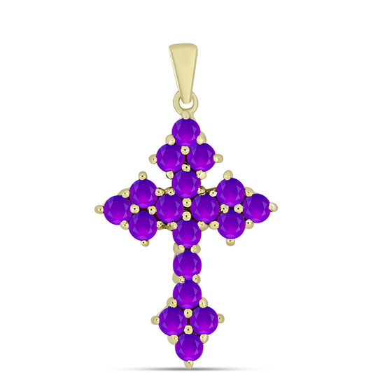 Cruce Pandantiv din Argint 925 Placat cu Aur ( 2.74 grame ) cu Agat Violet 1.92 Carate
