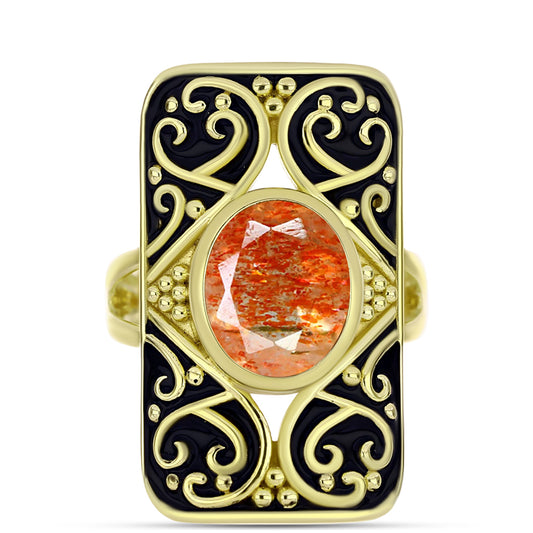 Inel din Argint 925 Placat cu Aur ( 9.39 grame ) cu Piatra Soarelui Oregon 2.58 Carate