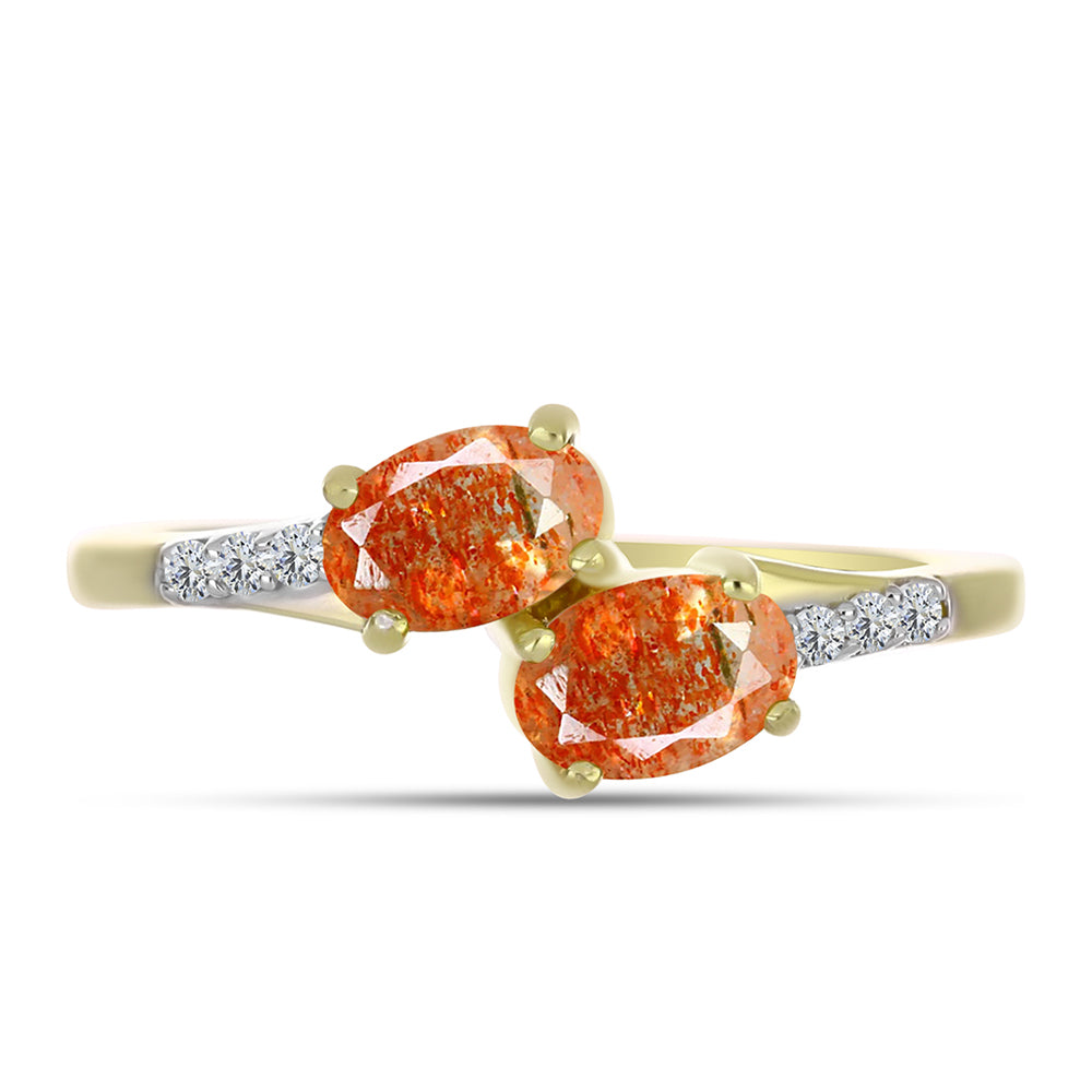 Inel din Argint 925 Placat cu Aur ( 1.7 grame ) cu Piatra Soarelui Oregon și Topaz Alb 0.92 Carate 1 