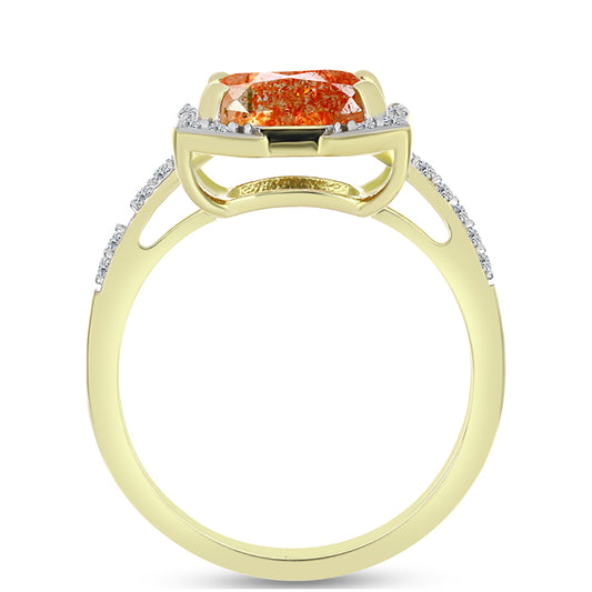 Inel din Argint 925 Placat cu Aur ( 2.89 grame ) cu Piatra Soarelui Oregon și Topaz Alb 2.64 Carate