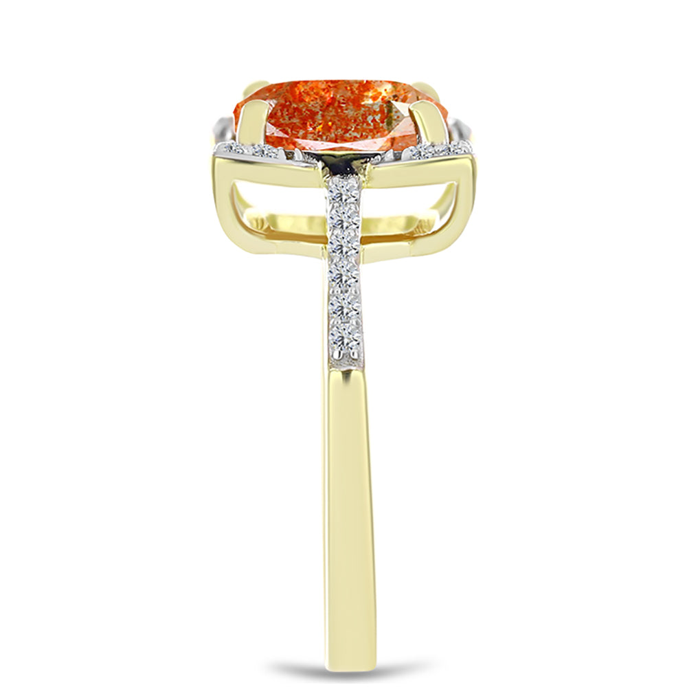 Inel din Argint 925 Placat cu Aur ( 2.89 grame ) cu Piatra Soarelui Oregon și Topaz Alb 2.64 Carate 4 