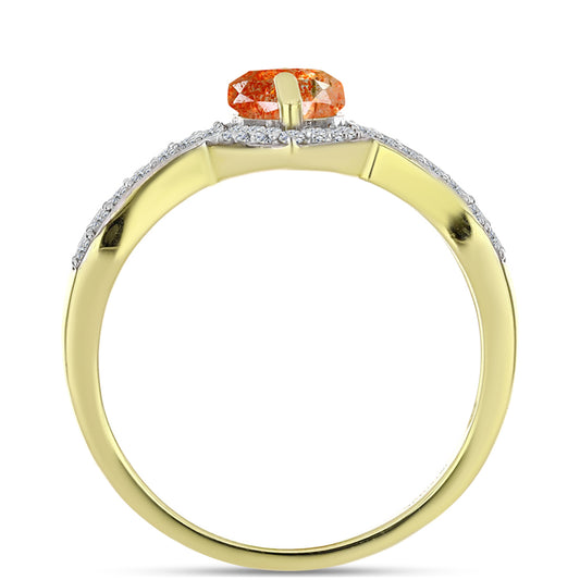 Inel din Argint 925 Placat cu Aur ( 3.58 grame ) cu Piatra Soarelui Oregon și Topaz Alb 1.96 Carate