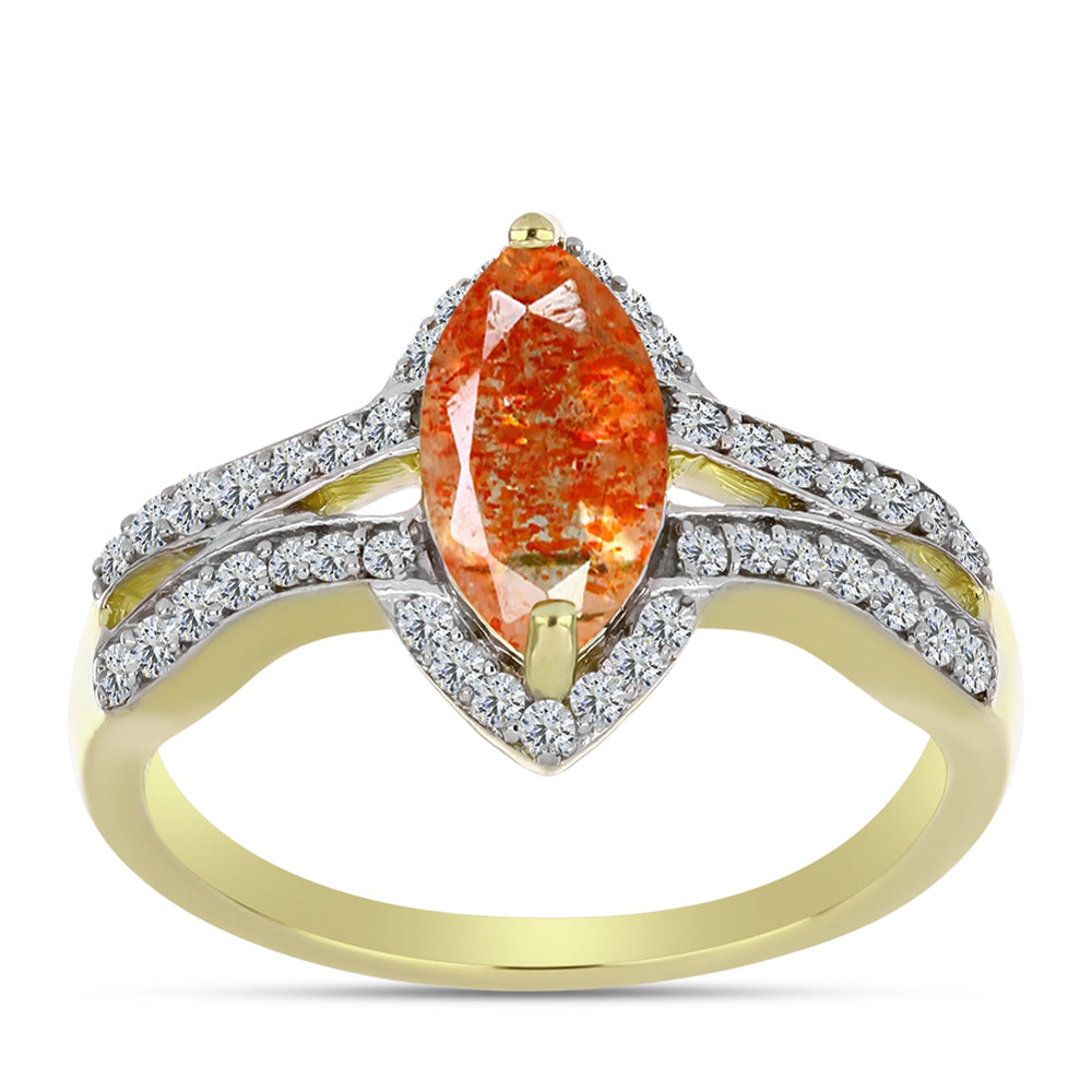Inel din Argint 925 Placat cu Aur ( 3.58 grame ) cu Piatra Soarelui Oregon și Topaz Alb 1.96 Carate 3 