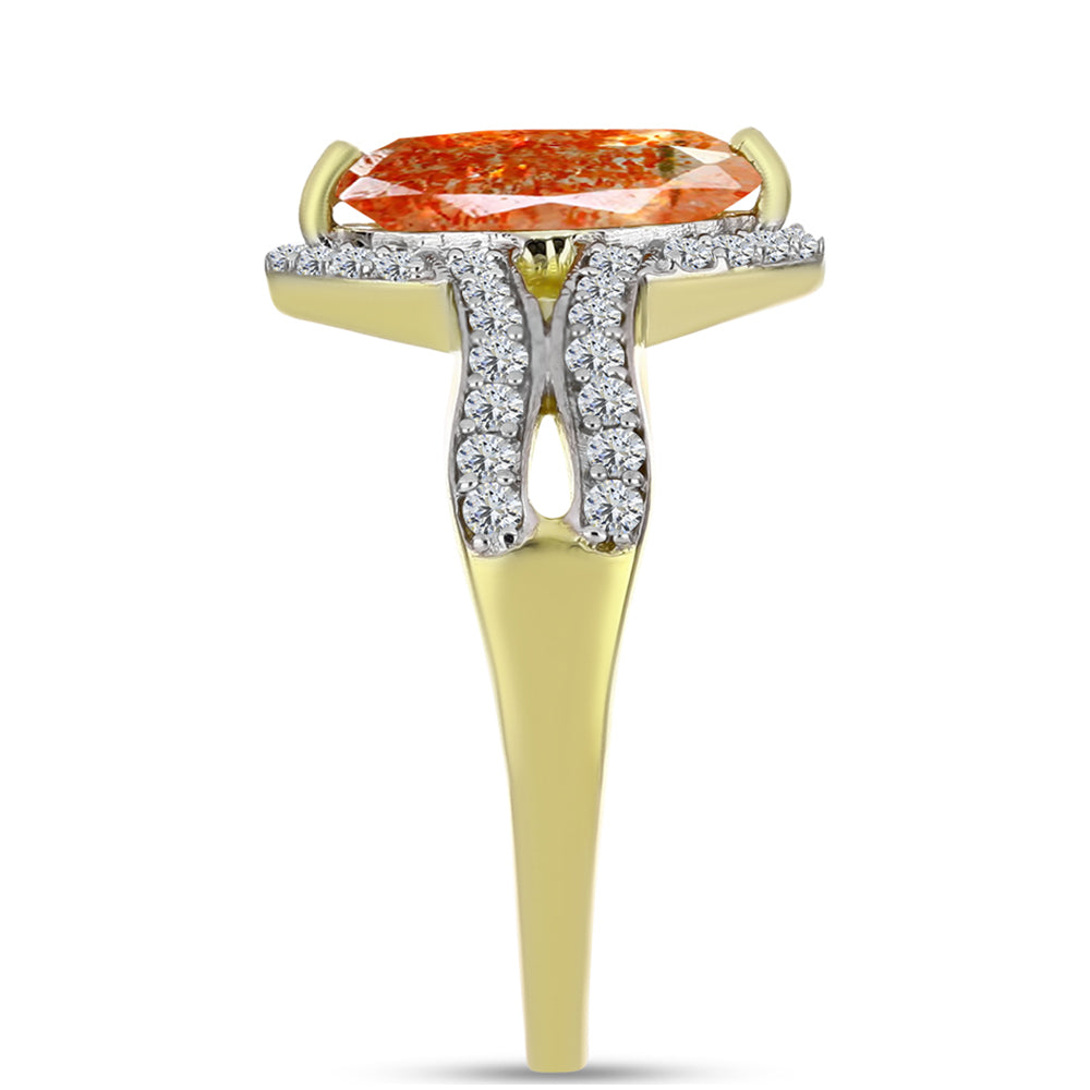 Inel din Argint 925 Placat cu Aur ( 3.58 grame ) cu Piatra Soarelui Oregon și Topaz Alb 1.96 Carate 4 
