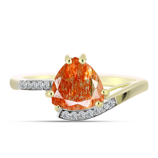 Inel din Argint 925 Placat cu Aur ( 2.61 grame ) cu Piatra Soarelui Oregon și Topaz Alb 2.08 Carate