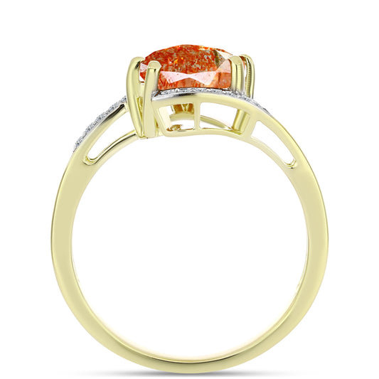 Inel din Argint 925 Placat cu Aur ( 2.61 grame ) cu Piatra Soarelui Oregon și Topaz Alb 2.08 Carate