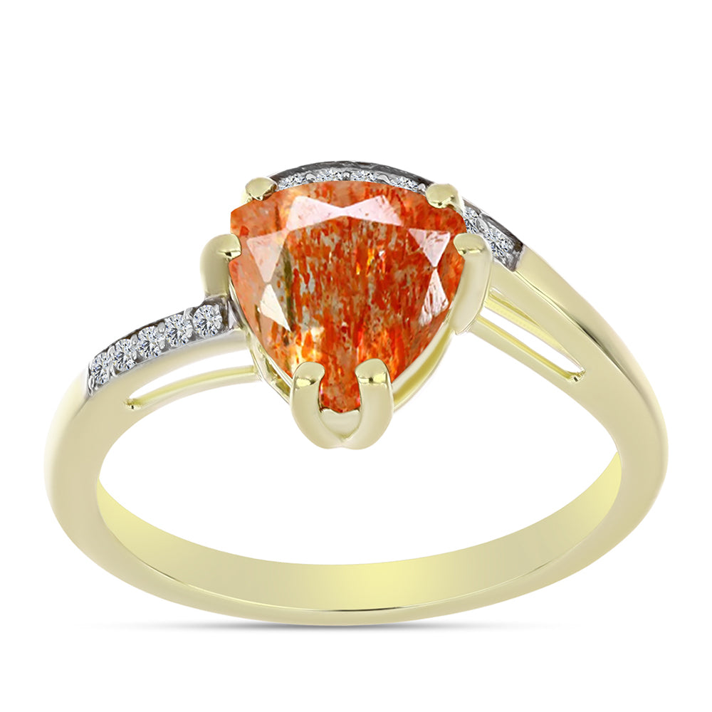 Inel din Argint 925 Placat cu Aur ( 2.61 grame ) cu Piatra Soarelui Oregon și Topaz Alb 2.08 Carate 3 