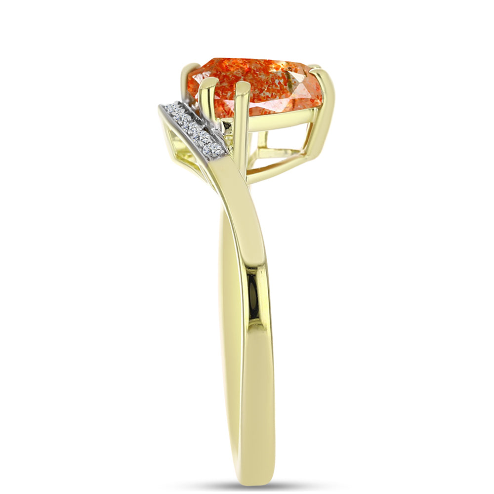 Inel din Argint 925 Placat cu Aur ( 2.61 grame ) cu Piatra Soarelui Oregon și Topaz Alb 2.08 Carate 4 