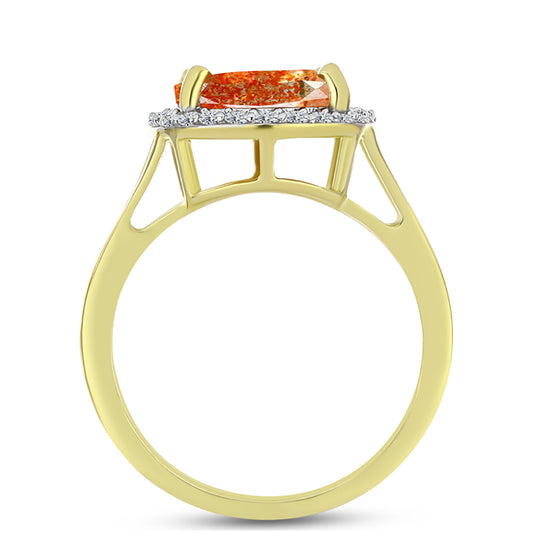 Inel din Argint 925 Placat cu Aur ( 3.49 grame ) cu Piatra Soarelui Oregon și Topaz Alb 4.42 Carate