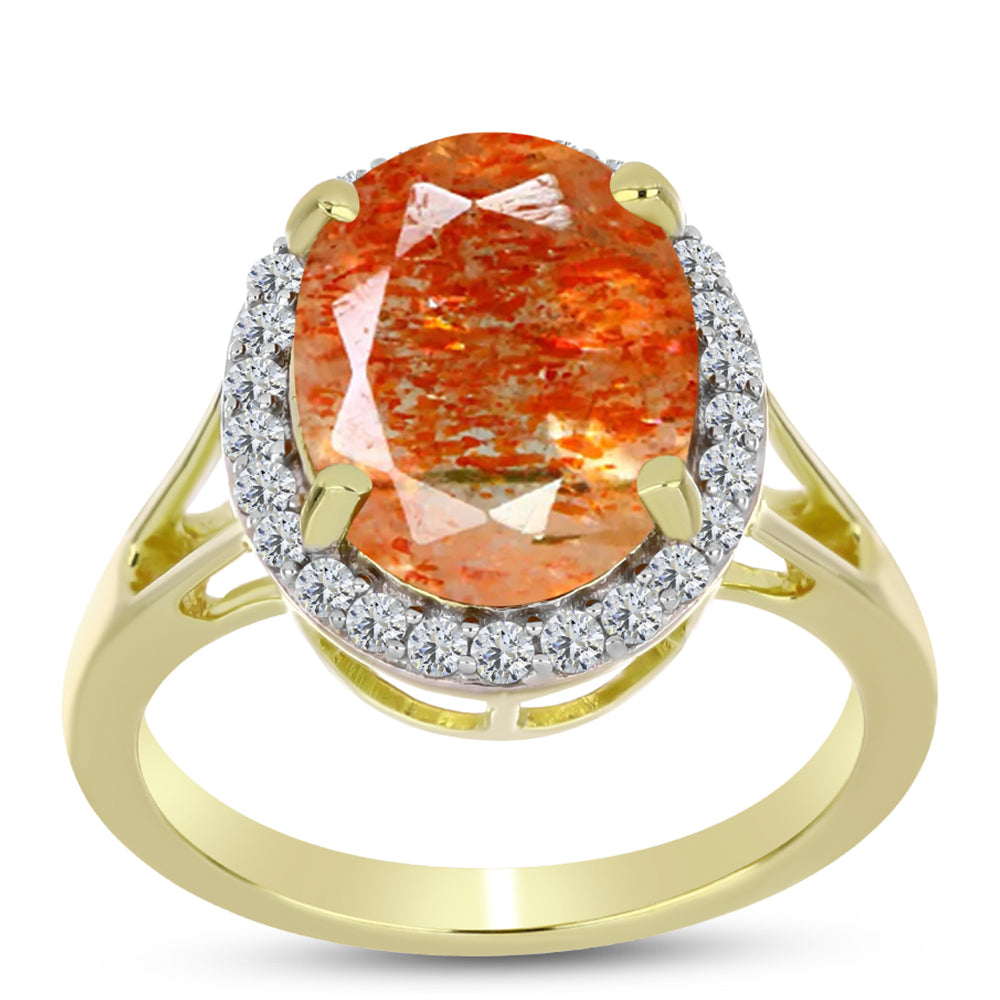 Inel din Argint 925 Placat cu Aur ( 3.49 grame ) cu Piatra Soarelui Oregon și Topaz Alb 4.42 Carate 7 