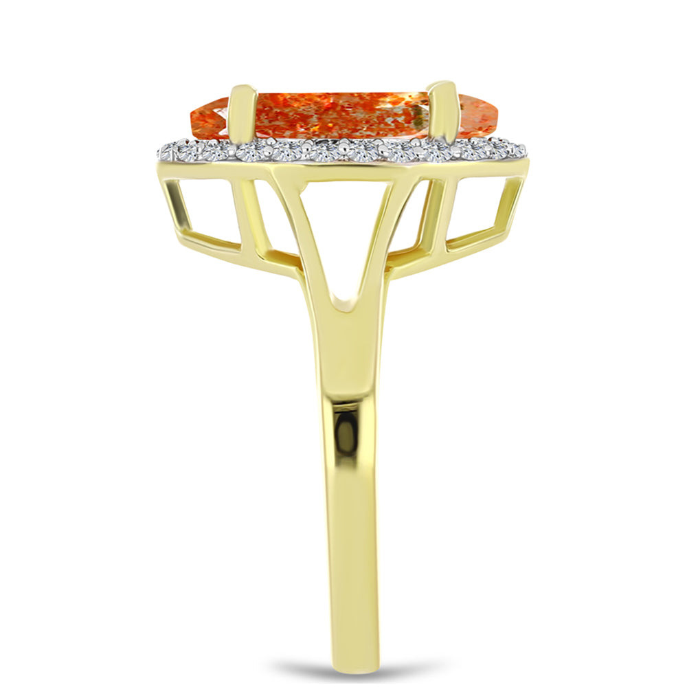 Inel din Argint 925 Placat cu Aur ( 3.49 grame ) cu Piatra Soarelui Oregon și Topaz Alb 4.42 Carate 4 