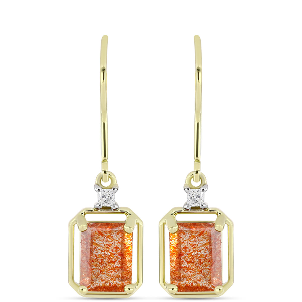 Cercei din Argint 925 Placat cu Aur ( 2.11 grame ) cu Piatra Soarelui Oregon și Topaz Alb 2.75 Carate