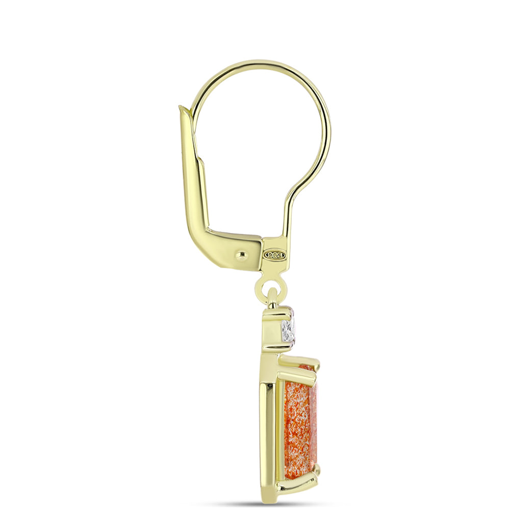 Cercei din Argint 925 Placat cu Aur ( 2.11 grame ) cu Piatra Soarelui Oregon și Topaz Alb 2.75 Carate 2 