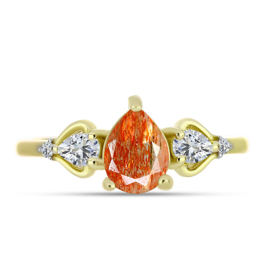 Inel din Argint 925 Placat cu Aur ( 2.14 grame ) cu Piatra Soarelui Oregon și Topaz Alb 1.33 Carate