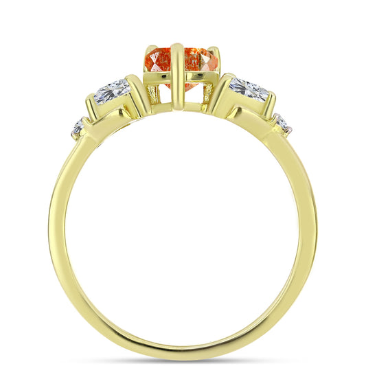 Inel din Argint 925 Placat cu Aur ( 2.14 grame ) cu Piatra Soarelui Oregon și Topaz Alb 1.33 Carate