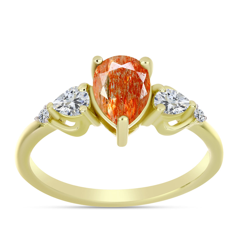 Inel din Argint 925 Placat cu Aur ( 2.14 grame ) cu Piatra Soarelui Oregon și Topaz Alb 1.33 Carate 3 