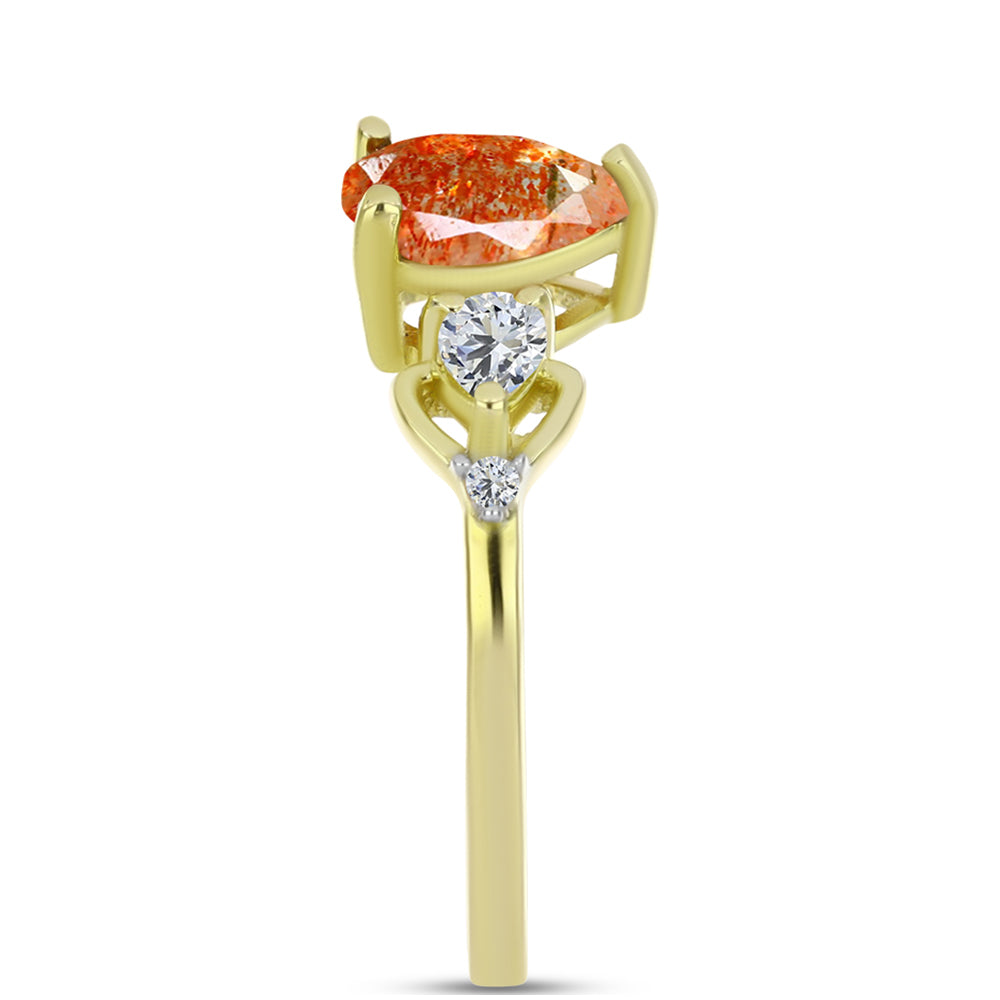 Inel din Argint 925 Placat cu Aur ( 2.14 grame ) cu Piatra Soarelui Oregon și Topaz Alb 1.33 Carate 4 