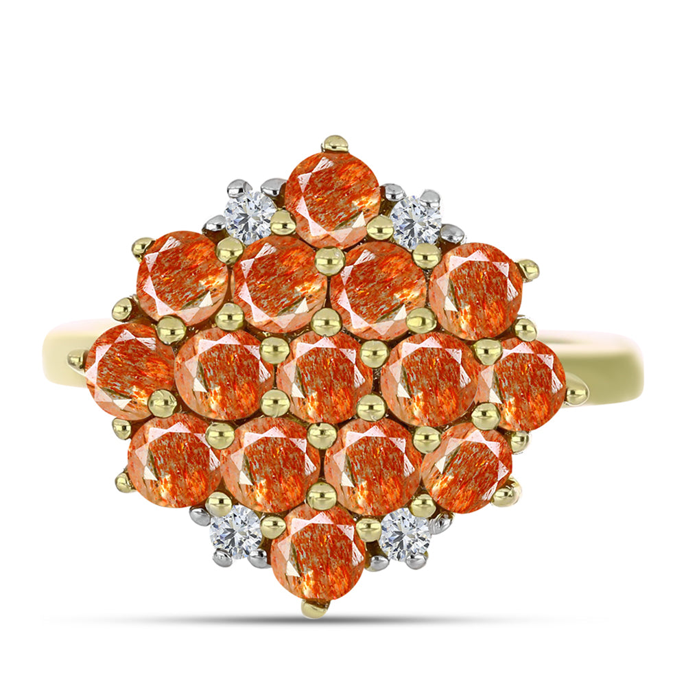 Inel din Argint 925 Placat cu Aur ( 3.49 grame ) cu Piatra Soarelui Oregon și Topaz Alb 2.3 Carate 1 