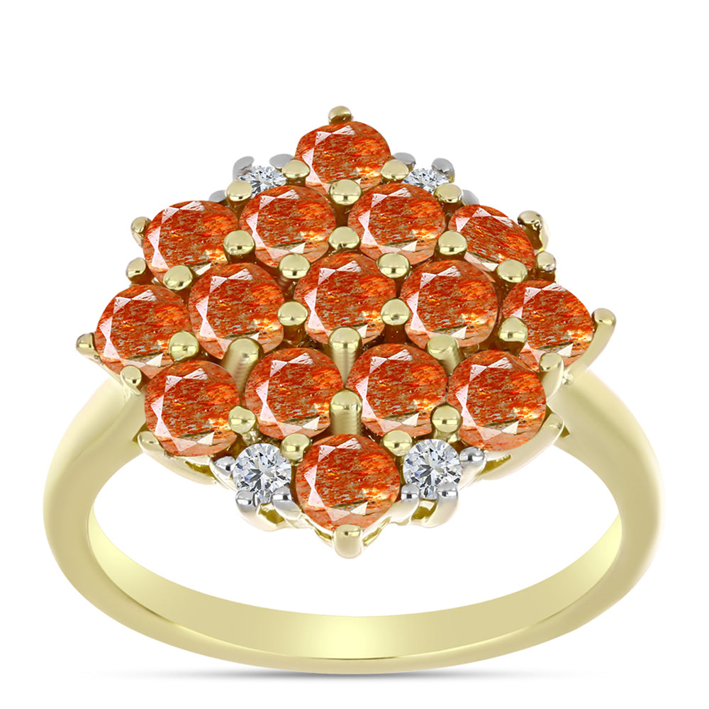 Inel din Argint 925 Placat cu Aur ( 3.49 grame ) cu Piatra Soarelui Oregon și Topaz Alb 2.3 Carate 3 