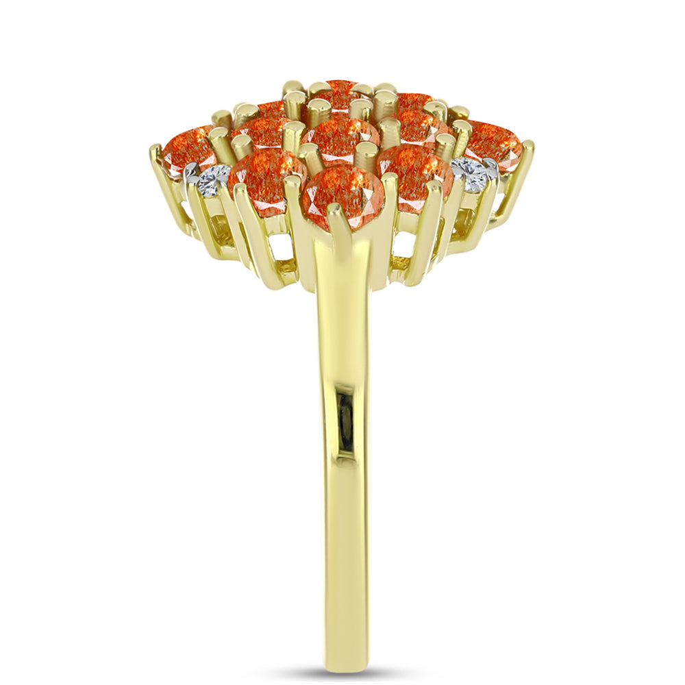 Inel din Argint 925 Placat cu Aur ( 3.49 grame ) cu Piatra Soarelui Oregon și Topaz Alb 2.3 Carate 4 