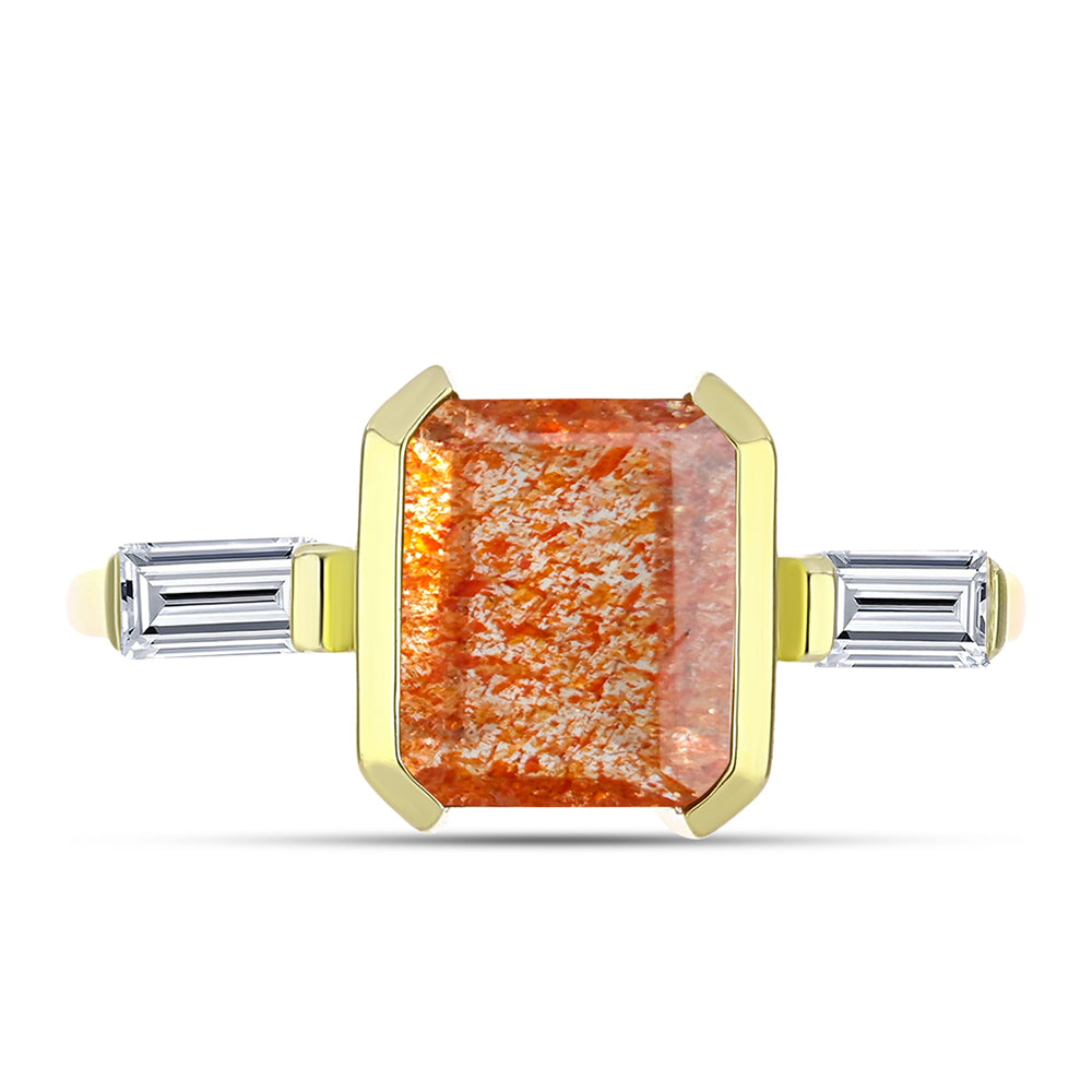 Inel din Argint 925 Placat cu Aur ( 2.9 grame ) cu Piatra Soarelui Oregon și Topaz Alb 2.54 Carate 1 