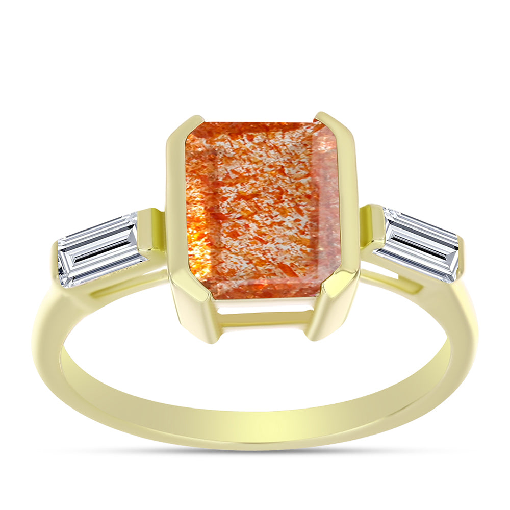 Inel din Argint 925 Placat cu Aur ( 2.9 grame ) cu Piatra Soarelui Oregon și Topaz Alb 2.54 Carate 3 