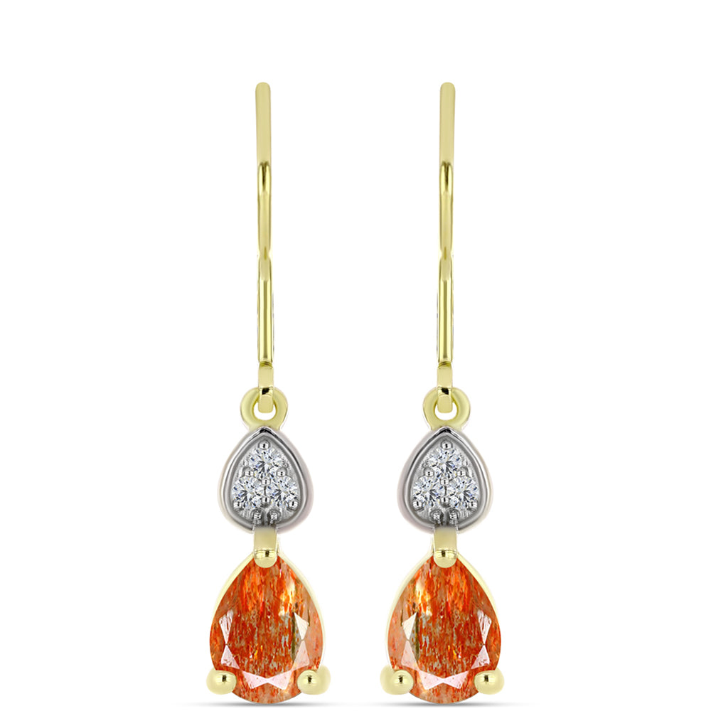 Cercei din Argint 925 Placat cu Aur ( 1.98 grame ) cu Piatra Soarelui Oregon și Topaz Alb 2.04 Carate