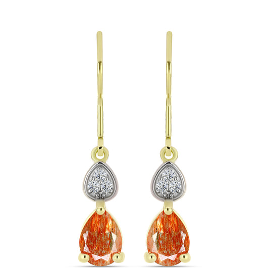Cercei din Argint 925 Placat cu Aur ( 1.98 grame ) cu Piatra Soarelui Oregon și Topaz Alb 2.04 Carate