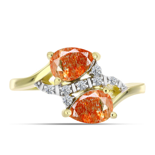 Inel din Argint 925 Placat cu Aur ( 2.87 grame ) cu Piatra Soarelui Oregon și Topaz Alb 1.23 Carate