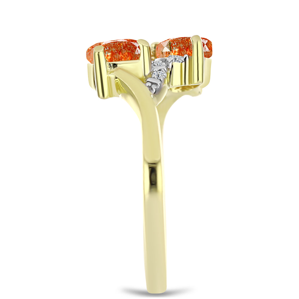 Inel din Argint 925 Placat cu Aur ( 2.87 grame ) cu Piatra Soarelui Oregon și Topaz Alb 1.23 Carate 4 