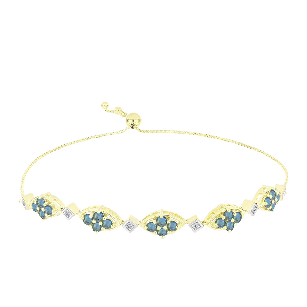 Brățară din Argint 925 Placat cu Aur ( 7.99 grame ) cu Labradorit și Topaz Alb 2.1 Carate 1 
