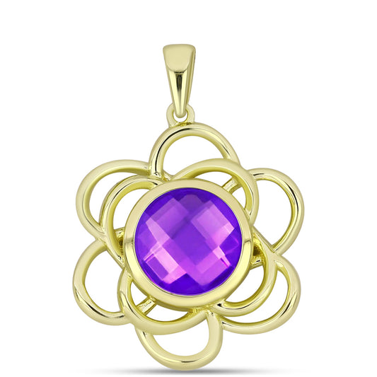 Pandantiv din Argint 925 Placat cu Aur ( 3.94 grame ) cu Agat Violet 2.42 Carate