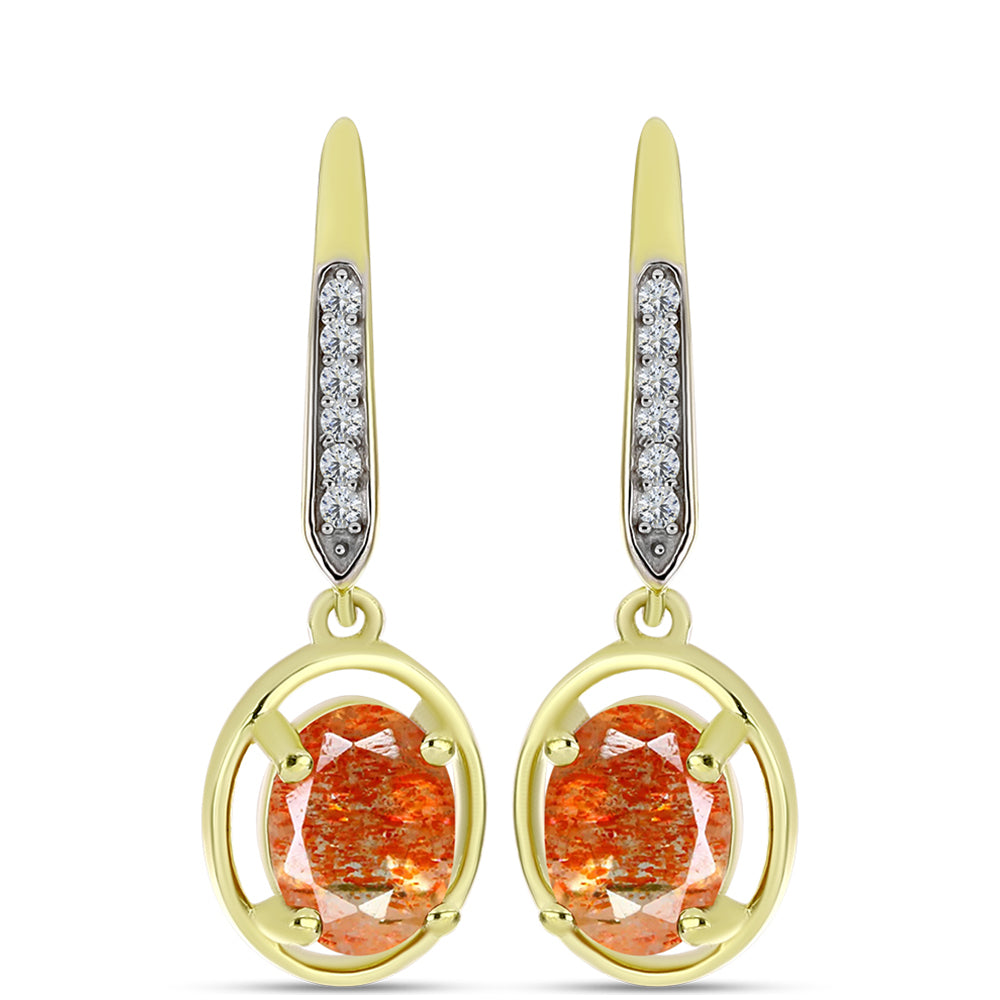 Cercei din Argint 925 Placat cu Aur ( 3.34 grame ) cu Piatra Soarelui Oregon și Topaz Alb 2.2 Carate