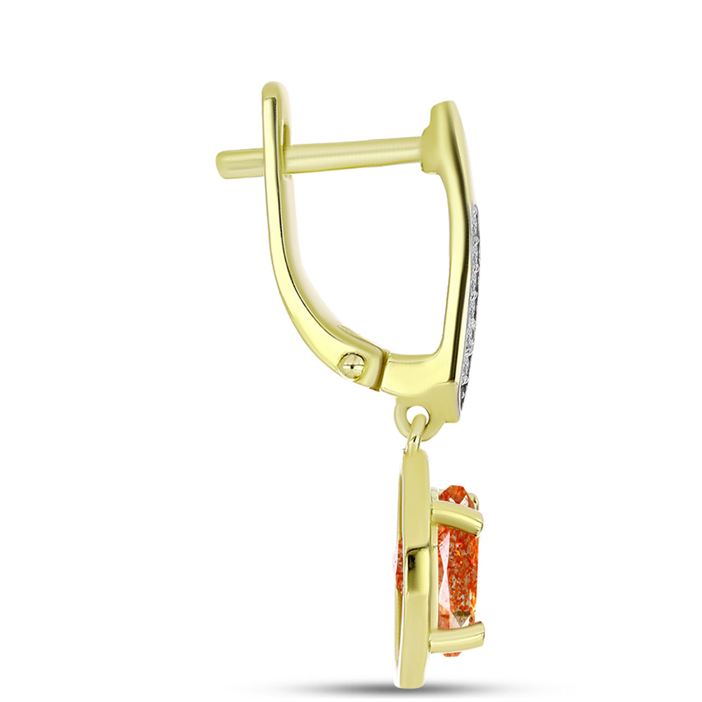 Cercei din Argint 925 Placat cu Aur ( 3.34 grame ) cu Piatra Soarelui Oregon și Topaz Alb 2.2 Carate 2 