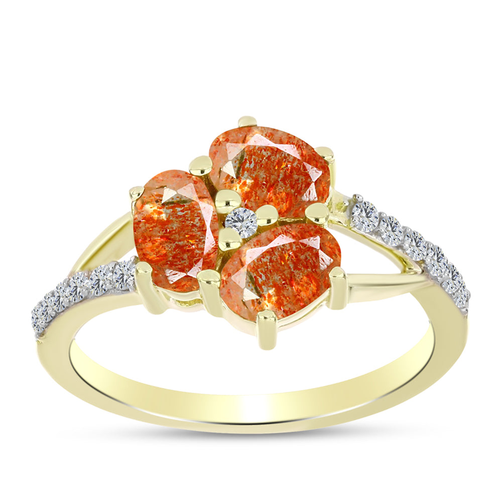 Inel din Argint 925 Placat cu Aur ( 2.28 grame ) cu Piatra Soarelui Oregon și Topaz Alb 1.5 Carate 3 