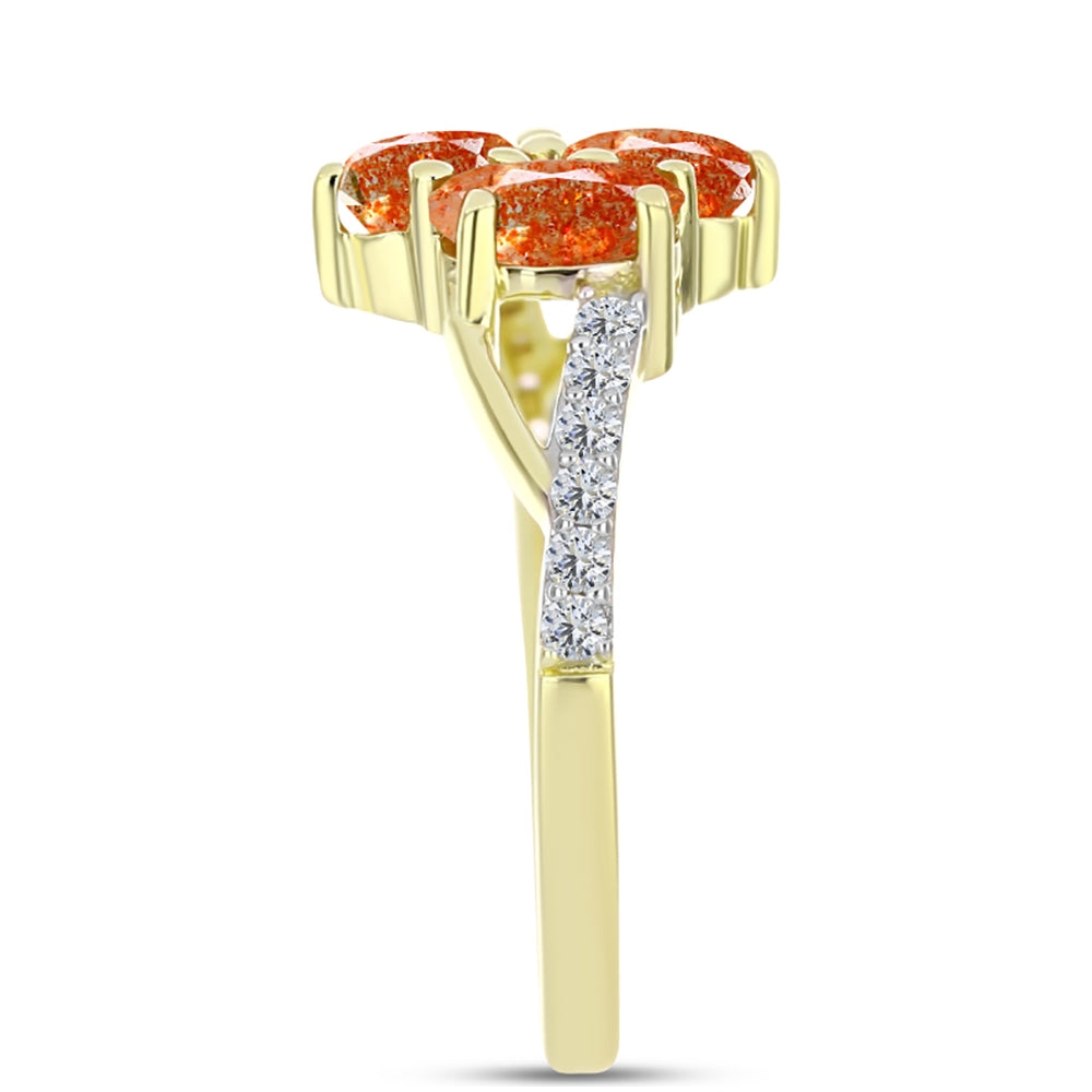 Inel din Argint 925 Placat cu Aur ( 2.28 grame ) cu Piatra Soarelui Oregon și Topaz Alb 1.5 Carate 4 