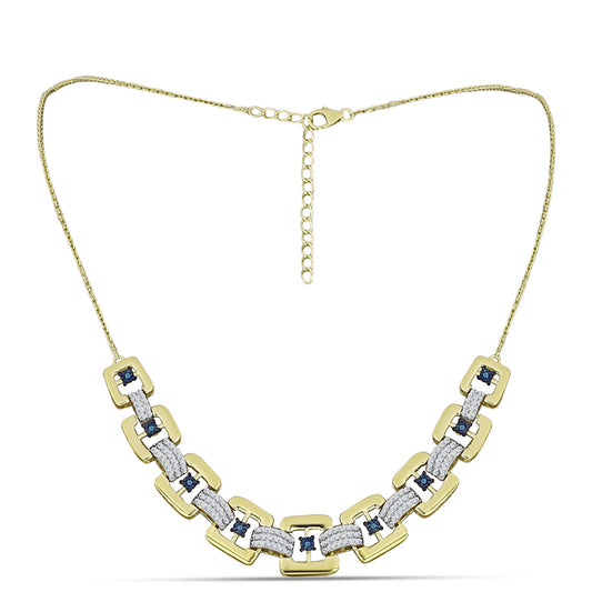 Colier din Argint 925 Placat cu Aur ( 14.04 grame ) cu Diamant Albastru și Topaz Alb 1.81 Carate