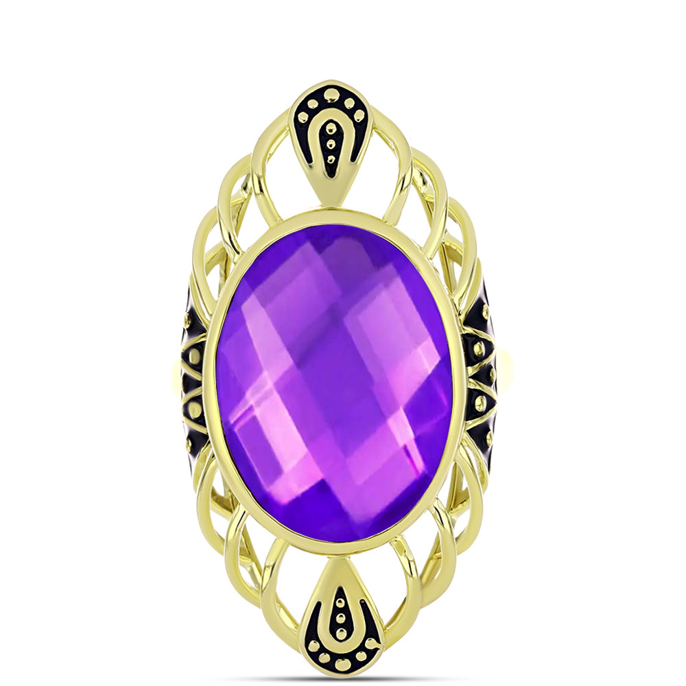 Inel din Argint 925 Placat cu Aur ( 6.39 grame ) cu Agat Violet 8.83 Carate 1 