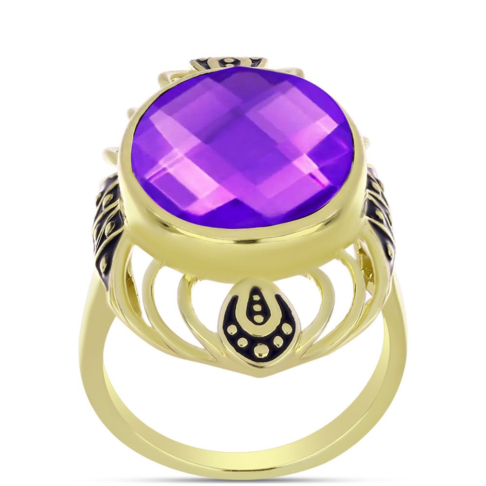 Inel din Argint 925 Placat cu Aur ( 6.39 grame ) cu Agat Violet 8.83 Carate