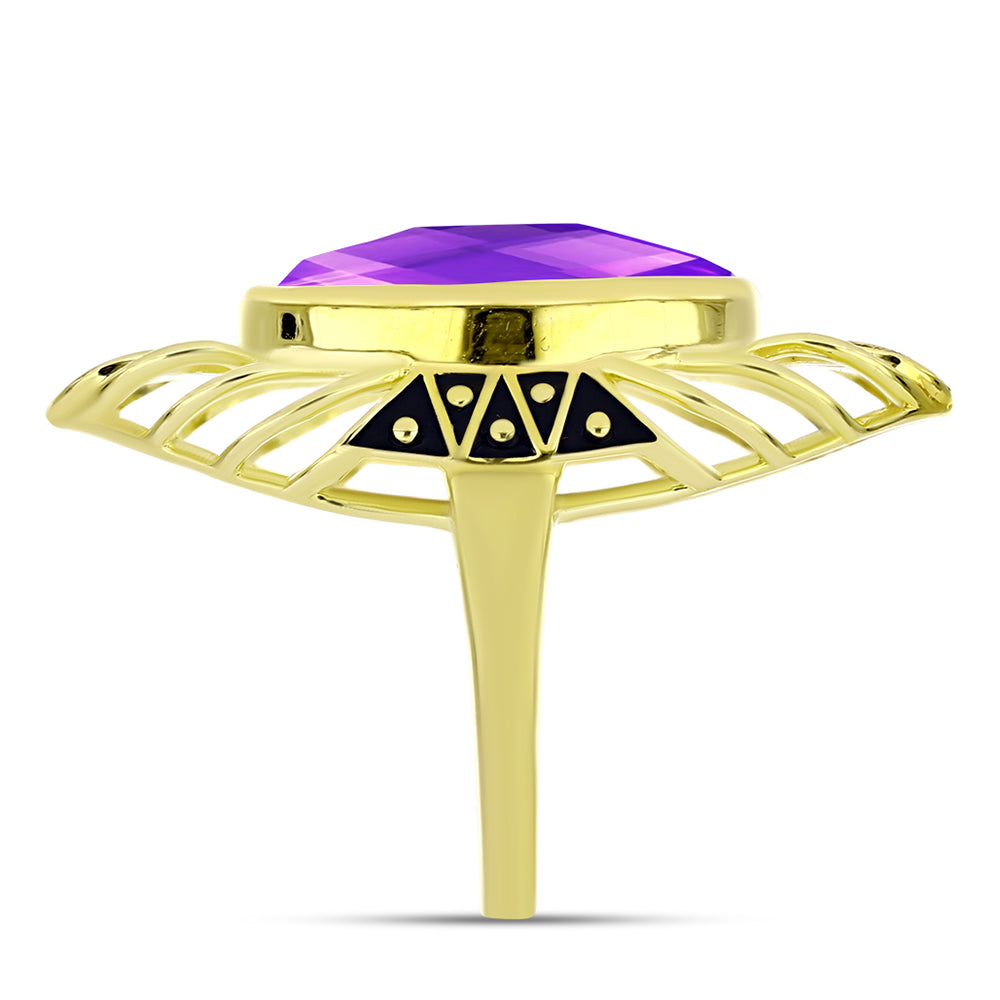 Inel din Argint 925 Placat cu Aur ( 6.39 grame ) cu Agat Violet 8.83 Carate 4 